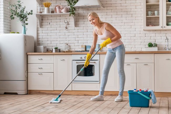 cleaning a kitchen floor